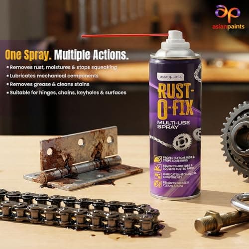 Asian Paints Rust-O-Fix Multi-Use Spray – 250ml | Protects from Rust, Removes Moisture & Sticky Residue | Lubricates, Cleans & Loosens Jammed Parts | For Home Improvement & Auto Maintenance 3