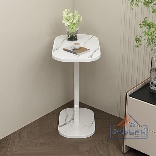 Owme Adjustable Table Stands Couch Side Table, Swivel TV Tray Table, 360° Top Moving C-Shaped End Table, Small Center Table for Home Office Balcony | Storage Organizer (White, Rectangular) 3