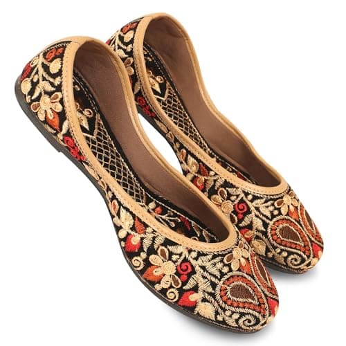 DFR Women Rajasthani Embroidery Ethnic Punjabi Mojari's Juti's Jutti’s, Color - Multicolor, UK Size - 8 5