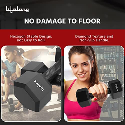 Lifelong PVC Hex Fixed Dumbbells Pack of 2 (2kg*2) Black Color for Home Gym Equipment Fitness Barbell|Gym Exercise|Home Workout, Gym Weights for Men & Women (6 Months Warranty) 6