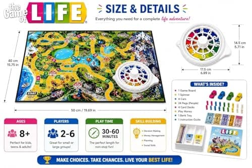 The Game of Life Family Board Game for Kids & Adults - Interactive Strategy Game with Spinner Wheel, Career House Pet Cards, Play Money & Cars for 2-4 Players Age 8+ 2