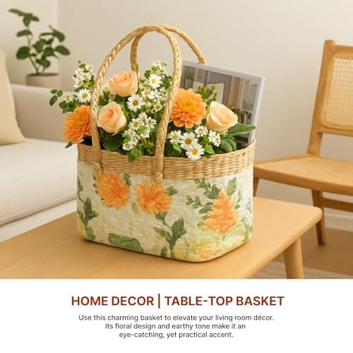Habere India-All the Cultures Fabricating India Picnic Baskets | Lunch Bag | Jute/Cane Basket for Gifting | Tiffin Basket | Jute Oval Gift Baskets (Design 06 - L26 x W20 x H18 cm) 5
