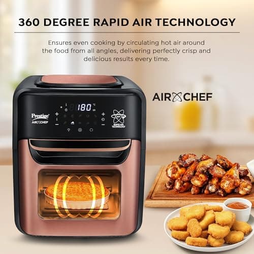 Prestige AirChef 12L Air Fryer Oven | 1800 Watts | 360° Rapid Air Technology | Multi-level Cooking | Rotisserie | 10 Preset Menu | 80% less Oil Consumption | Rose Gold | 1Y Warranty | ISI Certified 4