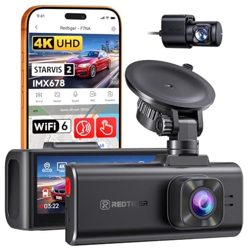 REDTIGER F7NA 4K Dual Dash Cam for Car with ADAS, STARVIS 2 IMX678 Sensor, 8MP UHD, 5GHz WiFi 6 Fast Download, 4K Front 1080P Rear, GPS, Voice Control, WDR, HDR Night View, Support 512GB (No SD Card)