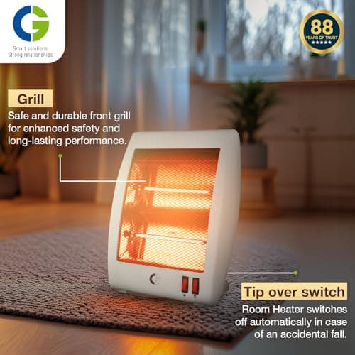 CG Revanta 2H 800W Halogen Room Heater | All New Red Halogen | 2 Heat Settings | Tip Over Safety Switch | Noiseless Operation | Ideal for Rooms up to 150 sqft | Grey 5