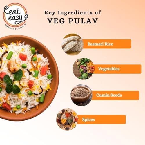 Eat Easy Ready To Eat Rice Dal Combo of 7- Veg Biryani, Veg Pulav, Jeera Rice, Dal Khichdi, Dal Makhani, Dal Tadka, Gujarati Dal | Just Add Water and Cook | Delicious Instant Food | Freeze Dehydrated  3