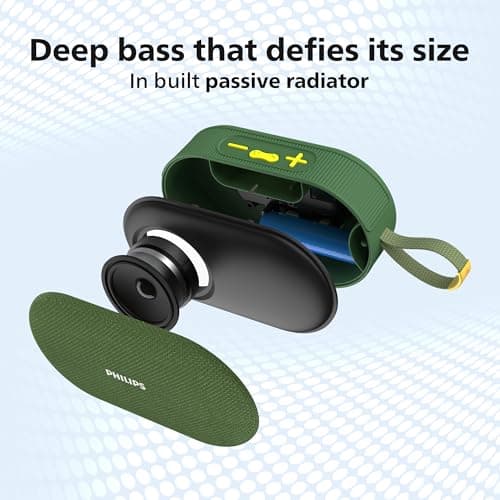 PHILIPS TAS1400GY Wireless Bluetooth Speaker with Deep Bass, Passive Radiator, 12W Sound Output, 1200mAh Rechargable Battery, RGB Light Modes, 10H Playtime, Supports TF/USB (Willow Bough) 5