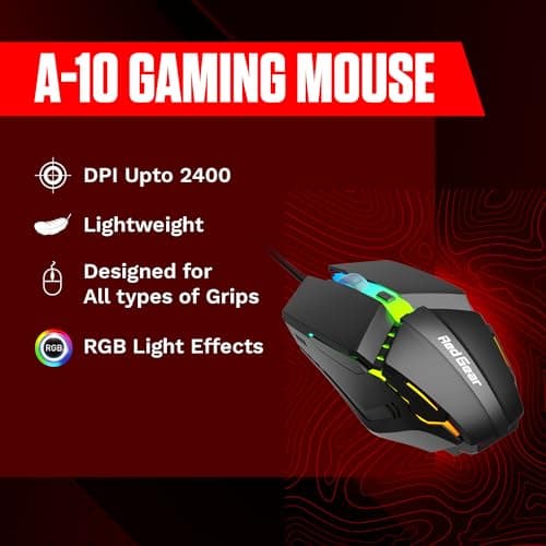 Redgear A-10 Wired Gaming Mouse with RGB LED, Lightweight and Durable Design, DPI Upto 2400, Compatible with Windows. 2