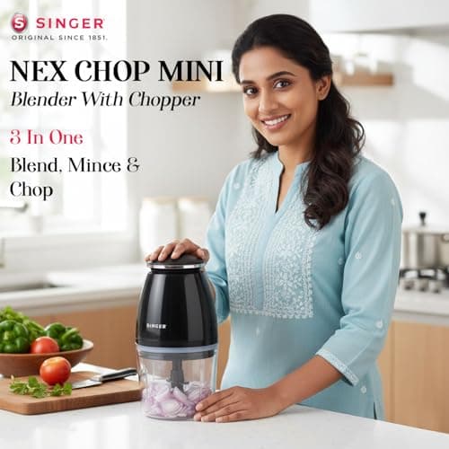SINGER Nexchop Mini Single Speed Electric Chopper 350W | 700ml Bowl | 4 Stainless Steel Blades | Low Noise | Lightweight | ISI Certified | 2-Year Warranty 2