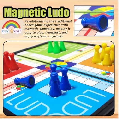 Fun4You Magnetic Ludo Board Game, Portable Folding Strategy Game with Magnetic Pawns and Dice, Travel-Friendly Family Game Night Essential for Ages 3+ 2