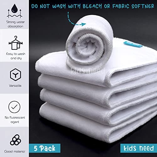 Kids Need High Absorbent Cloth Diaper Inserts Only 5 Pcs Combo Pack Upgraded Bamboo Cotton Insert Pad For Washable Diapers Reusable Wet Free Booster Pads Dry Feel Soaker Pad Diaper Liners - Unisex 4