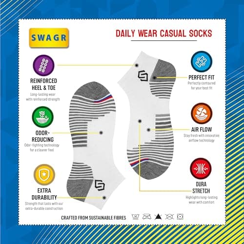 SWAGR 12 Pairs Sports Cotton Ankle Length Socks for Men, Pack of 12., Assorted 2
