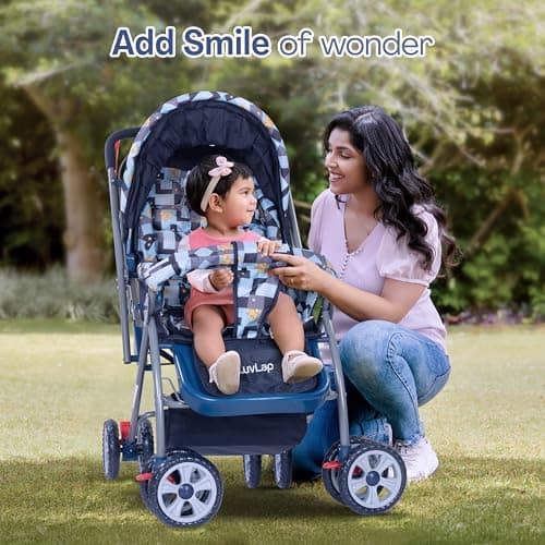 LuvLap Starshine Baby Stroller/Pram for 0 to 3 Years, New Born/Toddler/Kid, Lightweight,Adjustable backrest, 360° Swivel Wheel, Large Storage Basket, Reversible Handlebar (Blue) 4