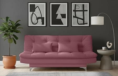 AMATA Eagle Solid Wood 3 Seater Sofa Cum Bed Move Suede Velvet Fabric with Two Cushions Perfect for Home Living Office Room and Guests (Move, Medium)(3 Year Warranty)