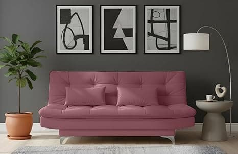 AMATA Eagle Solid Wood 3 Seater Sofa Cum Bed Move Suede Velvet Fabric with Two Cushions Perfect for Home Living Office Room and Guests (Move, Medium)(3 Year Warranty)