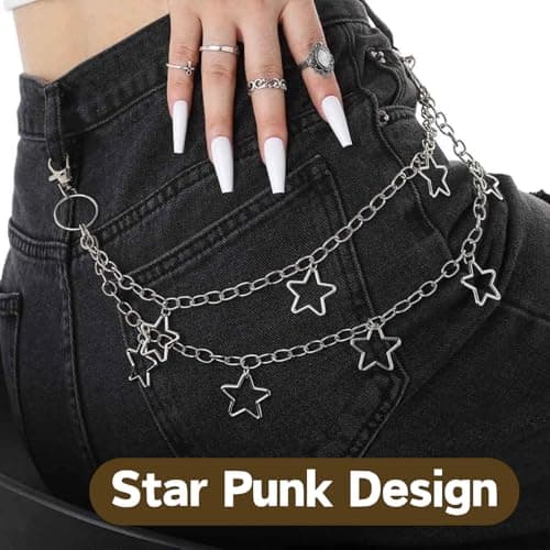 BendJoy® Star Punk Layered Pant Chain for Men & Women | Gothic Waist Accessory with 5-Point Star Pendant, 2-Layer Design for Jeans & Trousers 4