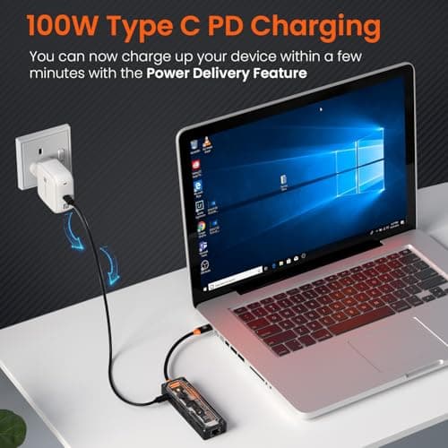 Portronics MPort View One 5-in-1 USB Type-C USB Hub/Docking Station,Type-C PD&Data, USB 3.0 SuperSpeed,USB 2.0,RJ45 Ethernet, 4K@30Hz HDMI,Transparent Case for Laptop, PC & More (Black) 4