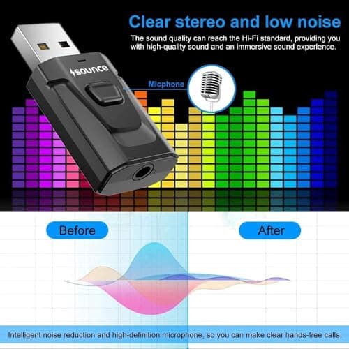 Sounce 2 in 1 Bluetooth 5.0 Transmitter Receiver | 3.5mm Stereo Audio Adapter with Mic | Portable Design | Driverless Plug and Play | Easy Slide Switch Mode | 50m Range | Compatible with Car, Aux 3