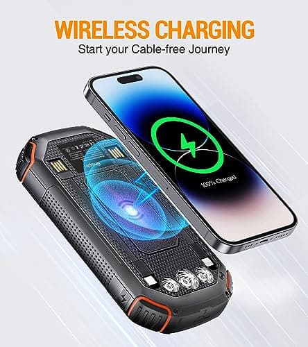 Solar Power Bank 36000 mAh Solar Charger with 3 Cables USB C Input 15 W Quick Charge Wireless Power Bank Portable Outdoor External Mobile Phone Batteries with Solar Cell & Torch for iPhone Samsung 5