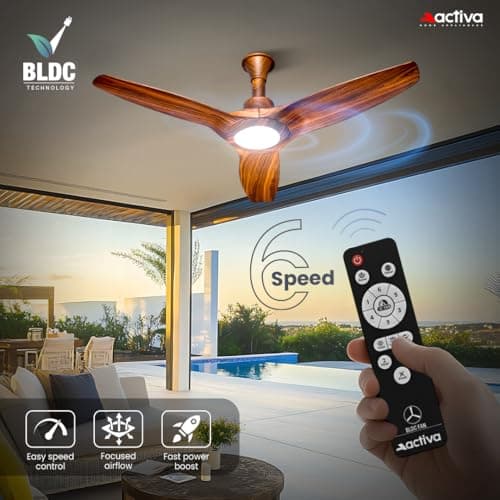 ACTIVA Silentair 1200mm BLDC Ceiling Fan with LED Light & Remote Control | 28W BEE 5 Star Energy Efficient Fan | High Airflow | Low Noise | Reversible Mode | Premium ABS Body | Wooden Finish 2