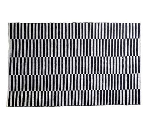 THE HOME TALK Weaved Cotton Carpets | Tribal Contemporary Decorators | Area Rugs for Bedroom, Center Table, Living Room, Drawing Room, Hall | Machine Washable (Black White, 4x6 Feet) 3