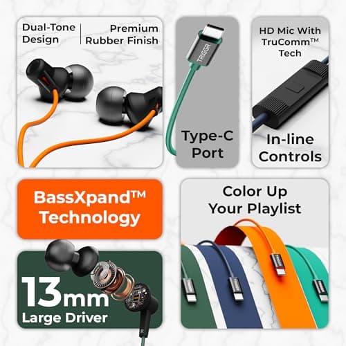 TRIGGR Zing Type-C Wired Earphones with 13mm Driver, in-line Controls, Rich Bass, Mic Wired (Teal Eclipse, in The Ear) 2