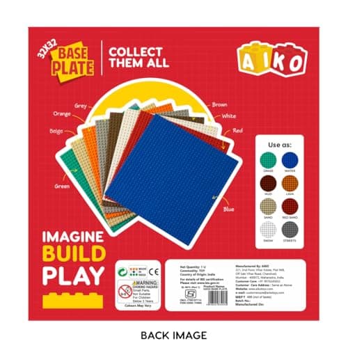 AIKO Classic Grey Base Plate – 32 x 32 Studs (10" x 10") | Durable ABS Plastic Building Base | Sturdy Foundation for Construction Play | Compatible with Major Block Brands | Ideal Gift for Kids 4+ 5