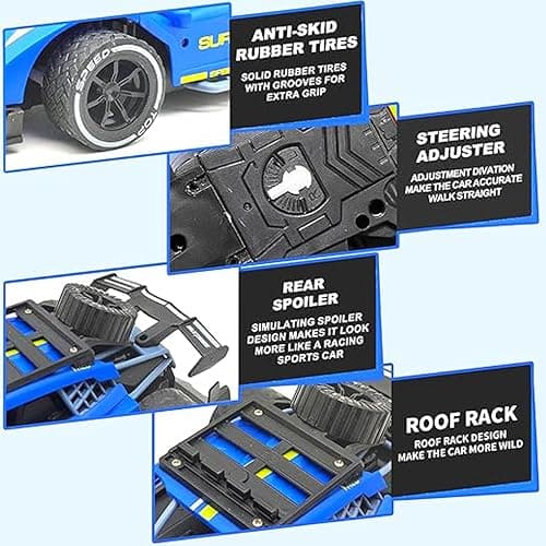PARTEET Remote Control Racing Car Toy for Kids with 2.4 GHz Long Range|High Speed- 1:16 Scale Joystick RC Sports Vehicle, Rechargeable Battery|Ages 3 Years and Up (Blue) 4