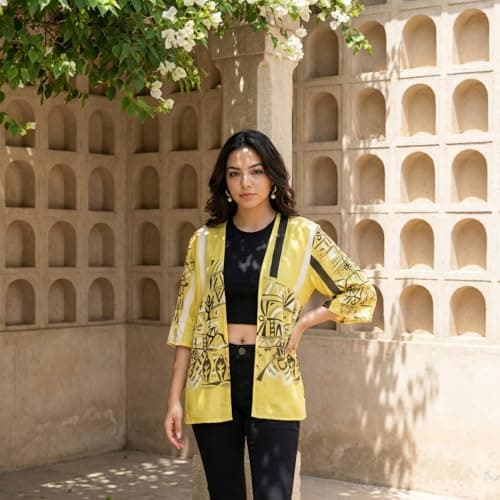 DRESSITUDE Women’s Yellow Printed Kimono Shrug | Open Front Cardigan | Boho Casual Layer | Beachwear Cover-Up for Women-S 2