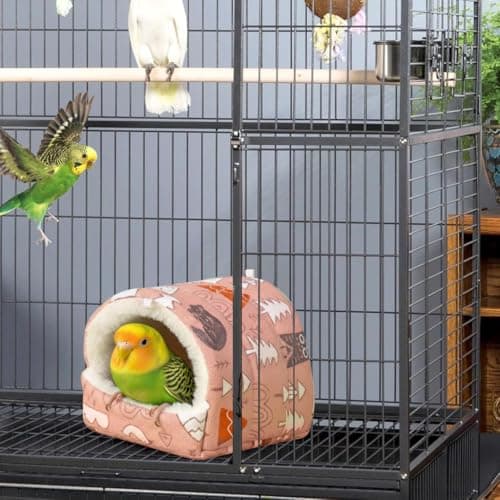 Qpets® Winter Warm Plush Bird Nest Hut, Small Animal Hanging Hideout & Sleeping Bed, Cozy Fleece Cave with 2 Metal Chains for Birds, Hamsters, Guinea Pigs (19cm x 18cm) 4