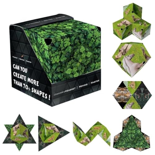 KitchVanta Shape Shifting Box Mystery Box – 3D Magnetic Fidget Cube Puzzle Toy, Over 70 Geometric Shapes, Stress Relief & Educational STEM Brain Teaser for Kids & Adults (Green Animal Theme) 5
