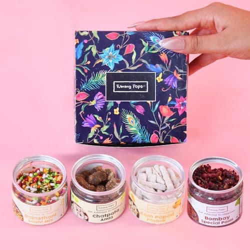 Tummy Pops Flavour Carnival Food Gift Hamper | Chatpata Amla, Bombay Paan, Aam Papad, Rajasthani Saunf | Indian Snacks & Mouth Freshner