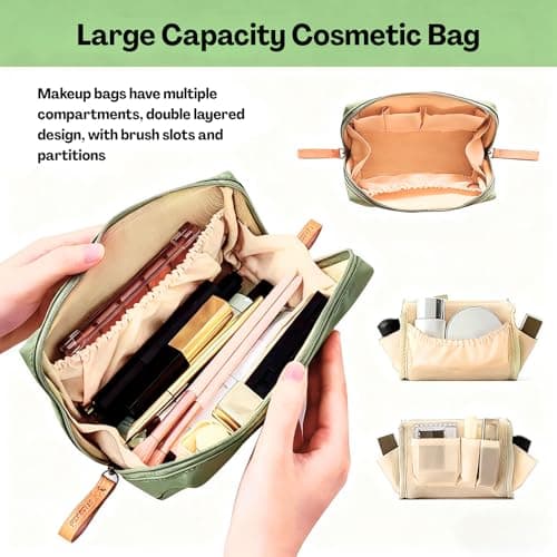 TecoKart® 2 Pack Small Makeup Pouch Set – Waterproof Travel Cosmetic Organizer, Mini Make Up Case for Women, Portable Korean Style Beauty Bag (Army Green & Black) - 16 cm x 6 cm x 9.5 cm 4