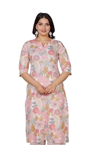 Aramya Soft Cotton Pink Straight Floral Print Kurta for Women (TP8827T-XL)