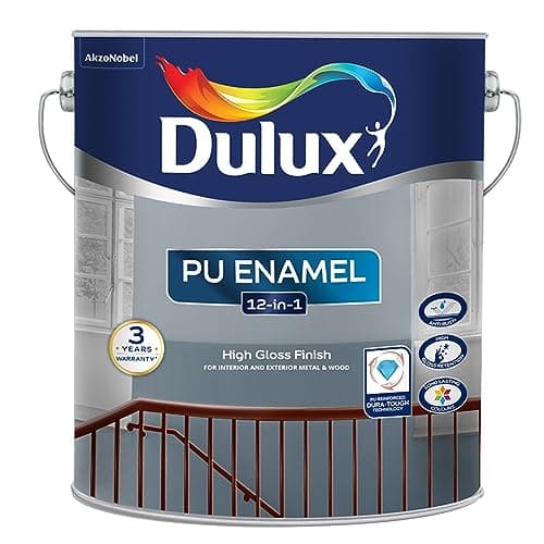 Dulux PU Enamel White 1 Litre High Gloss Finish Paint for Interior Exterior Metal & Wood Surfaces with Fast Drying Anti-Rust & Complete Coverage