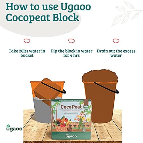 UGAOO Cocopeat Block 5 Kg for Home Garden Plants | Compressed & Sterilized Coconut Fiber Growing Medium for Seed Germination, Potting Mix, Indoor & Outdoor Gardening & Soil Aeration 5