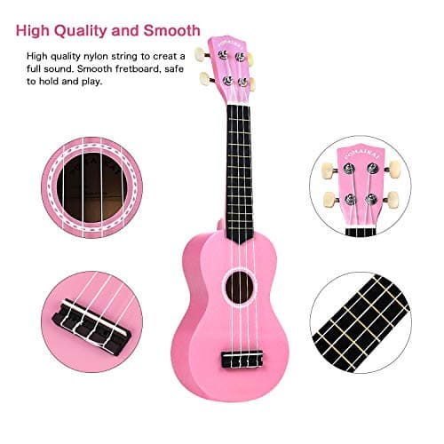 POMAIKAI Soprano Ukulele for Beginners, 21 Inch Kids Ukulele with Gig Bag (Pink) 4