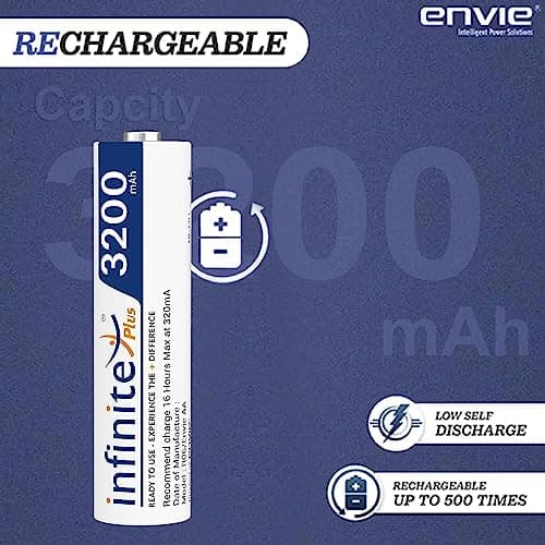 Envie Infinite Plus AA High Capacity (3200mAh) Ni-MH Rechargeable Ready to Use Battery Pack of 4 2