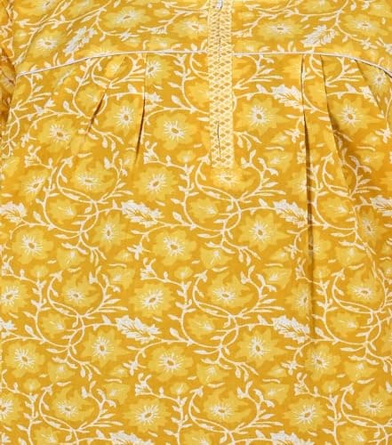 Bejod's Collection Yellow Nighty for Women Front Zip Open | Pure Cotton Maxi Nighty Printed Floral | Full Length Nightgown | Plus Size Loose Fit Summer Nightwear L -4XL (Yellow, 3XL) 4