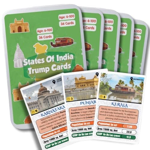 CocoMoco Kids States of India Trump Cards Game for Kids, Learning Game and Educational Toy, Birthday Return Gift for Kids Ages 6-7, 8-10, 11-12 Year Old Boys and Girls(Pack of 10)