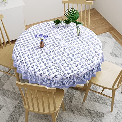 BLOCKS OF INDIA Cotton Hand Block Printed 72 Inch Round Table Cloth (Design 2),Multicolor 3