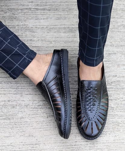 Zixer E7007 Ethnic Wear Wedding Party Half Shoes for Men Mojri Casual Formal Back Open Shoe Casuals for Men Black 2