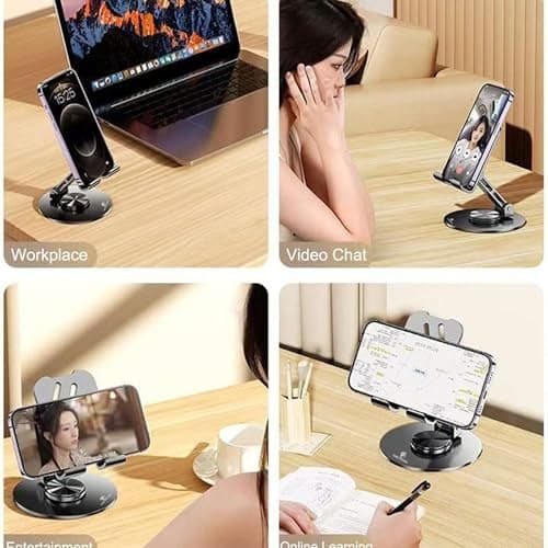 Dailymates TS01 Mobile Stand, 360° Rotatable Phone Stand for Table, Multiple Height & Angle Adjustments, Stable Metalic Round Base with Silicon Pad, Compatible with All Smartphones & Tablets 5