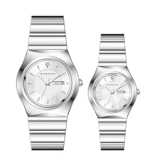 Giordano Analog Pair Watch for Unisex with Round Dial, Crystal Indices, Date Display and Stainless Steel Strap