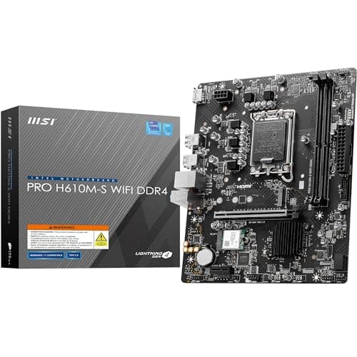 MSI PRO H610M-S WiFi DDR4 Motherboard, Micro-ATX - Supports Intel Core 14th, 13th and 12th Gen Processors, LGA 1700 - DDR4 Memory Boost 3200MHz/MAX, PCIe 4.0 x16 Slot, M.2 Gen3 Slot, Wi-Fi 6E, BT 5.3