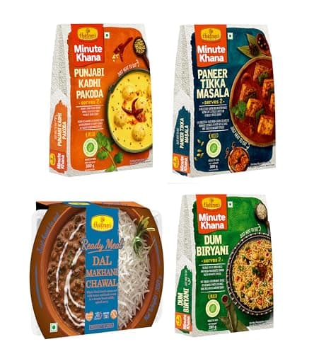 Haldiram's Nagpur Ready To Eat Punjabi Kadhi Pakoda 300g, Paneer Tikka Masala 300g, Dum Biryani 200g, Dal Makhani Chawal 350g Combo