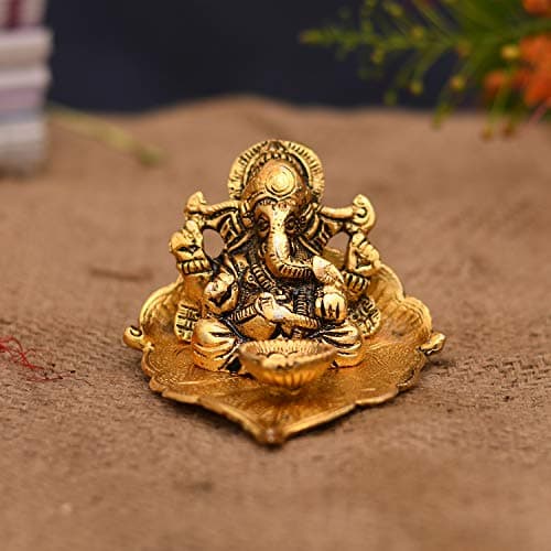 Collectible India Return Gift Ganesh Idol on Leaf - Lord Ganesha with Diya - Metal Diya for Diwali Decoration Items Home Decorative Gift Puja Gifts Corporate, Diwali Gift Item 4