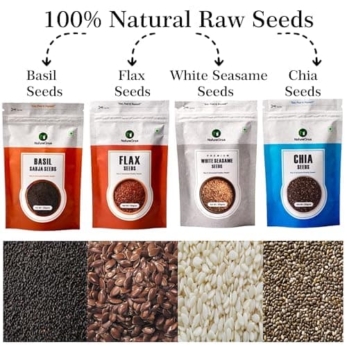 NatureOnus Pack of 12 Raw Seeds for Eating| Chia, Pumpkin, Sunflower, Flax, Watermelon, Halim, Cucumber, Muskmelon, Kalonji, White Sesame, Black Sesame & Basil Seeds |Mix Superfoods for Eating- Combo  5