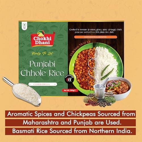 Chokhi Dhani Punjabi Chole with Rice Pack of 2 (350g Each) | Amritsari Chole Chawal Ready to Eat Meal | Heat & Eat Instant Veg Food | North Indian 5