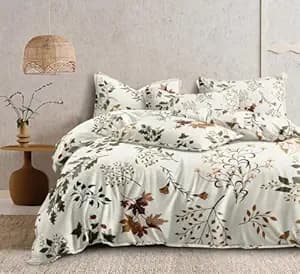 DECOMIZER 300 TC Cotton Feel All Around Elastic Fitted Glace Printed King Size Double Bed Bedsheet with 2 Large Pillow Covers Fits Upto Mattress of 8 Inches,Size - 72 x 78 x 10 Inches, White Maple